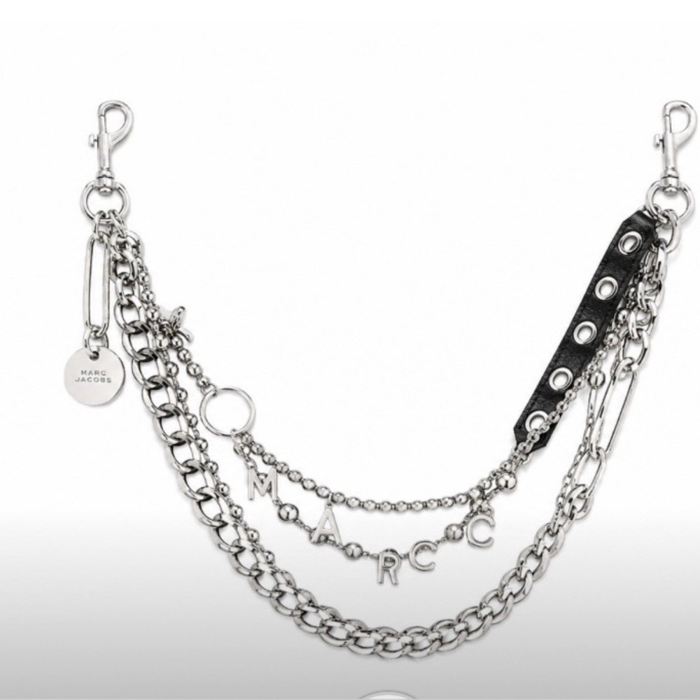 Marc Jacobs Silver Multi-Chain bag charm Wallet Chain with Black Leather Strap